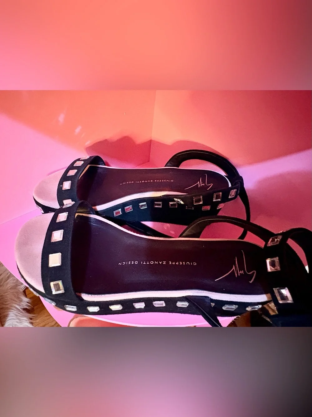 Giuseppe Zanotti Black Studded Flat Sandals